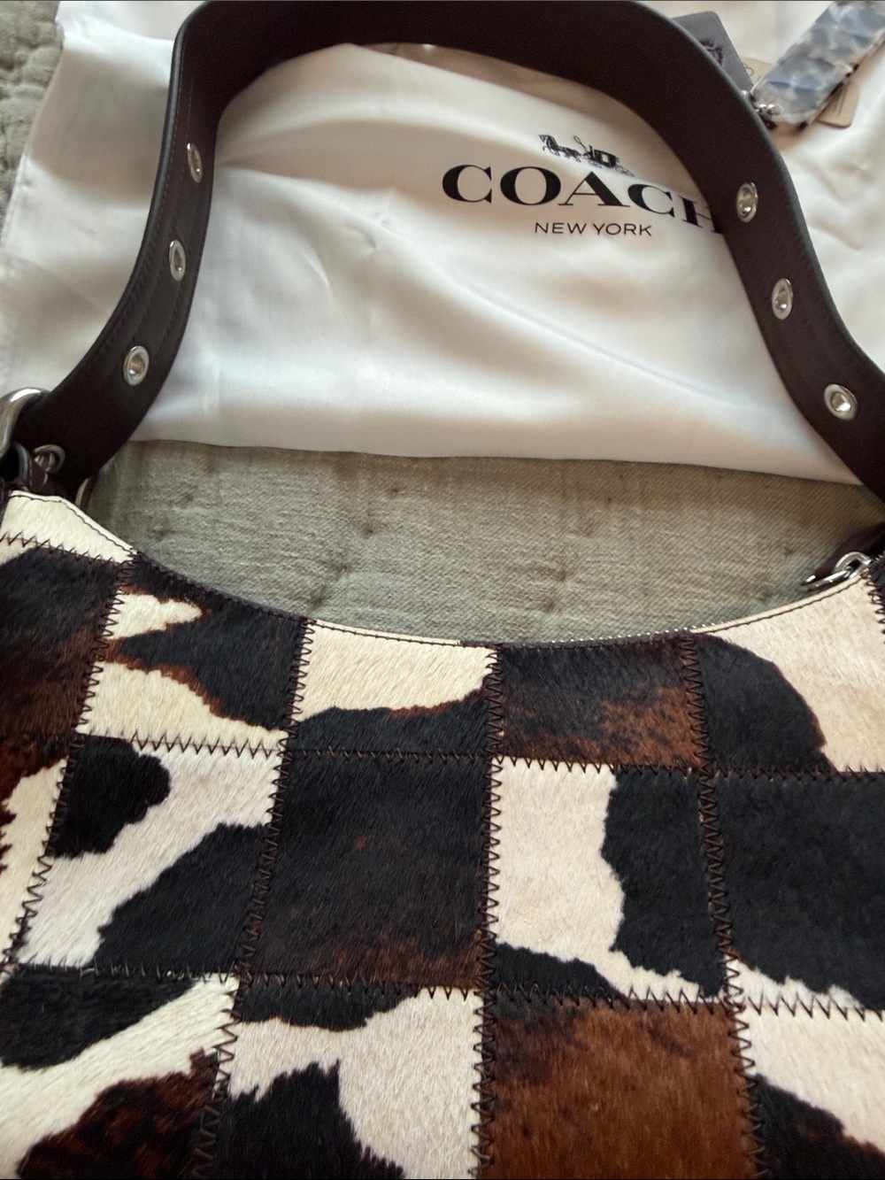 Coach Cowhide Patchwork Shoulder Bag in Black & White - Picture 8 of 9